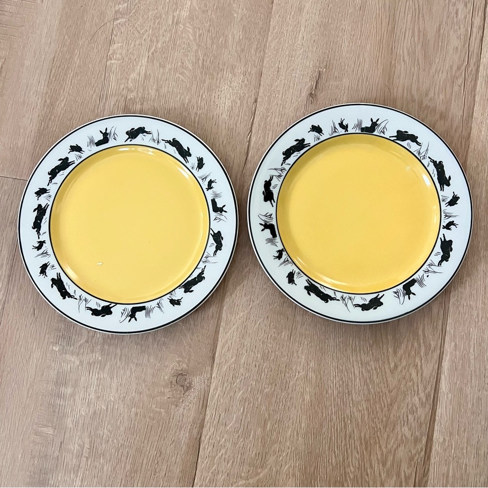 2 PCs Art Deco S. C. D. Limoges France Yellow Salad Plates Cats & Mice Vtg RARE